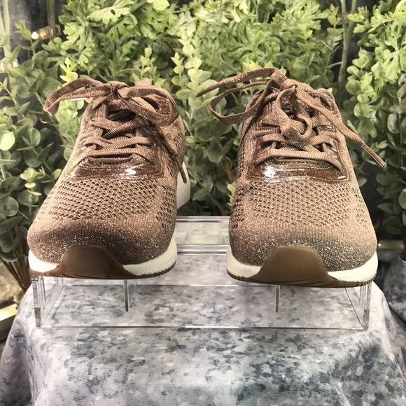 Skechers BOBS Taupe Sparkle Mesh Fabric Athletic Lace-ups WMS 7.5M✨Like NEW✨ - Picture 3 of 10